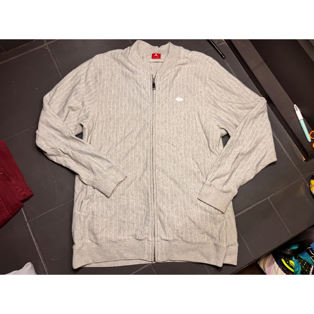 Jordan Mens Vintage Full Zip Sweatshirt Jacket Gray Pinstripe Wings Logo Size XL
